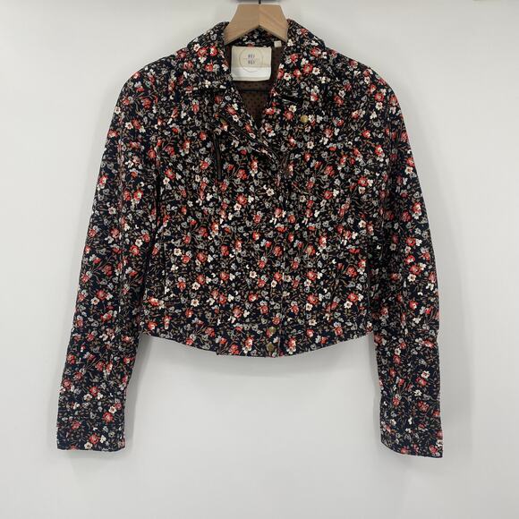 Anthropologie Hei Hei Tinsley Ditsy Floral Print Moto Jacket Asymmetric Black 4 - Picture 2 of 11